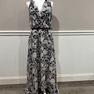Tommy Hilfiger Navy & Cream Floral V-neck Belt Wrap Dress – Size 10